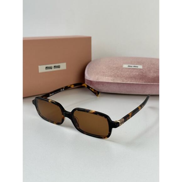 NEW Miu Miu MU11ZSF Regard Brown Havana Sunglasses $505 - Picture 3 of 7